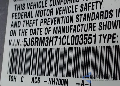 2012 Honda Cr-V Ex-L from USA, damaged, VIN 5J6RM3H71CL003551
